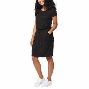 NEW 32 Degrees Cool Women's XXL Black Drawstring Waist Knee Dress Casual